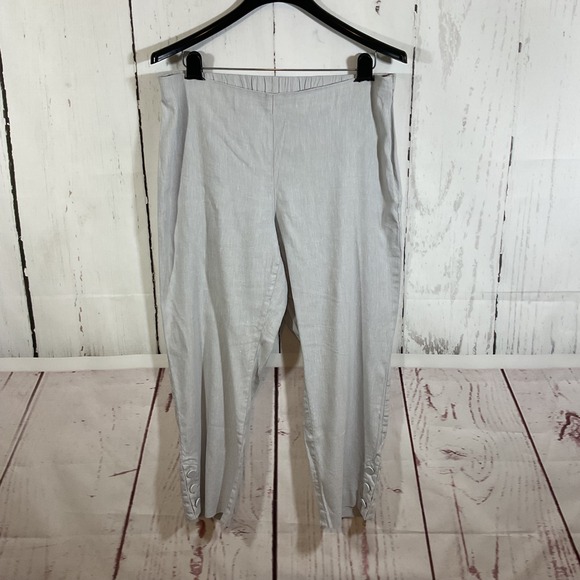 J. Jill Pants - J. Jill Linen Stretch Gray Cropped Capri Pants Womens Medium Tapered Button Hem